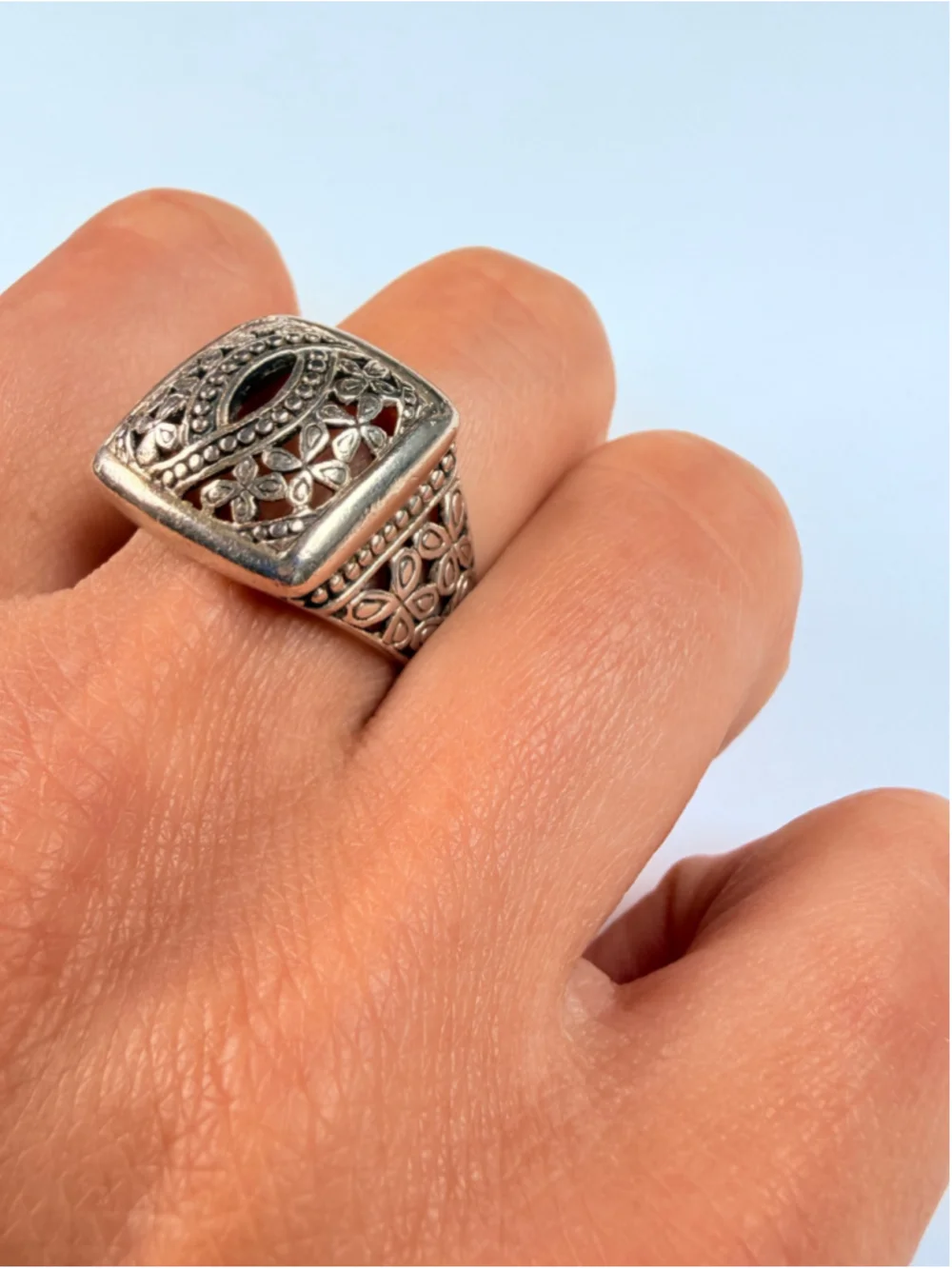 Felicia Design Palu Ornate Dot Filigree 925 Sterling Silver Square Vintage Ring